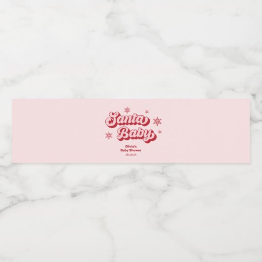 Rood Roze Santa Baby Kerst Baby shower Waterfles Etiket (Enkel label)