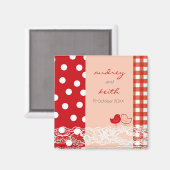Rood & Roze Schattige Vogels Scrapbook Lace Save T Magneet (Voorkant / Achterkant)