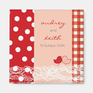 Rood & Roze Schattige Vogels Scrapbook Lace Save T Magneet