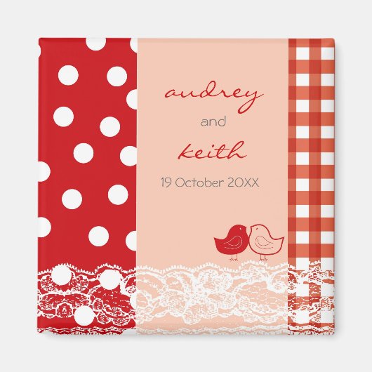 Rood & Roze Schattige Vogels Scrapbook Lace Save T Magneet (Voorkant)