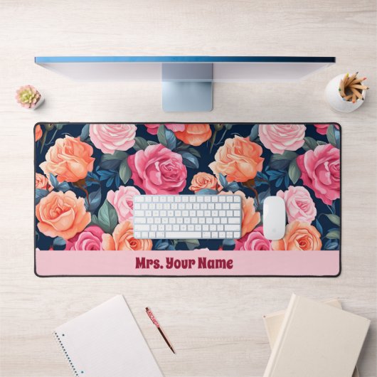 Rood Roze Sinaasappel Rozen Patroon Bureaumat (Kantoor 1)