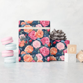 Rood Roze Sinaasappel Rozen Patroon Chiffon Cadeaupapier