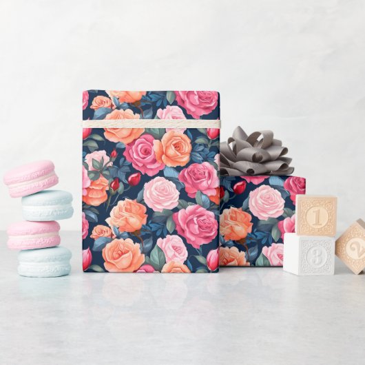 Rood Roze Sinaasappel Rozen Patroon Chiffon Cadeaupapier (Baby Shower)