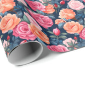 Rood Roze Sinaasappel Rozen Patroon Chiffon Cadeaupapier (Rol Hoek)