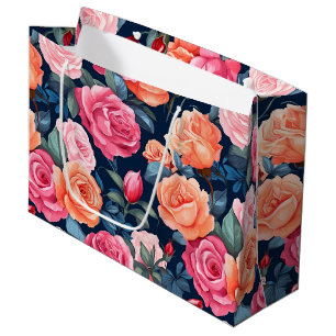 Rood Roze Sinaasappel Rozen Patroon Chiffon Groot Cadeauzakje