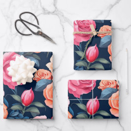 Rood Roze Sinaasappel Rozen Patroon Chiffon Inpakpapier Vel