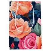 Rood Roze Sinaasappel Rozen Patroon Chiffon Medium Cadeauzakje (Voorkant)