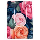 Rood Roze Sinaasappel Rozen Patroon Chiffon Medium Cadeauzakje (Achterkant)