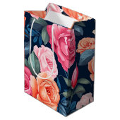 Rood Roze Sinaasappel Rozen Patroon Chiffon Medium Cadeauzakje (Achterkant Gekanteld)