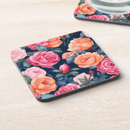 Rood Roze Sinaasappel Rozen Patroon Design Bier Onderzetter