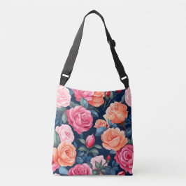 Rood Roze Sinaasappel Rozen Patroon Design Crossbody Tas