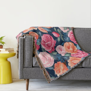Rood Roze Sinaasappel Rozen Patroon Design Deken