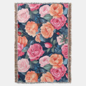 Rood Roze Sinaasappel Rozen Patroon Design Deken (Voorkant Verticaal)