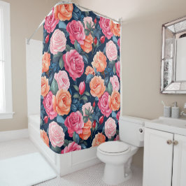 Rood Roze Sinaasappel Rozen Patroon Design Douchegordijn