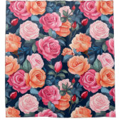 Rood Roze Sinaasappel Rozen Patroon Design Douchegordijn (Voorkant)
