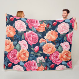 Rood Roze Sinaasappel Rozen Patroon Design Fleece Deken