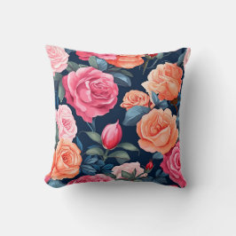 Rood Roze Sinaasappel Rozen Patroon Design Kussen