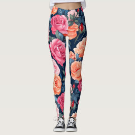 Rood Roze Sinaasappel Rozen Patroon Design Leggings