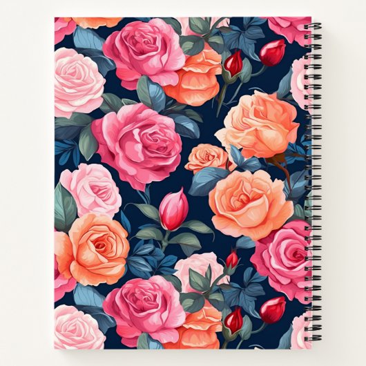 Rood Roze Sinaasappel Rozen Patroon Design Notitieboek (Achterkant)