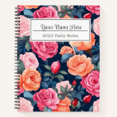 Rood Roze Sinaasappel Rozen Patroon Design Notitieboek (Voorkant)