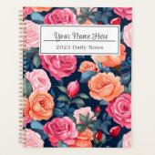 Rood Roze Sinaasappel Rozen Patroon Design Planner (Voorkant)