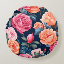 Rood Roze Sinaasappel Rozen Patroon Design Rond Kussen