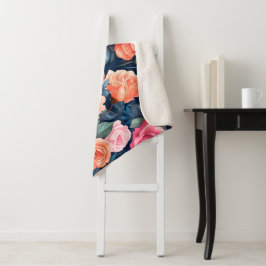 Rood Roze Sinaasappel Rozen Patroon Design Sherpa Deken