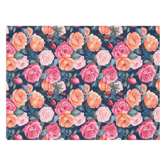Rood Roze Sinaasappel Rozen Patroon Design Tafelkleed (Voorkant (Horizontaal))