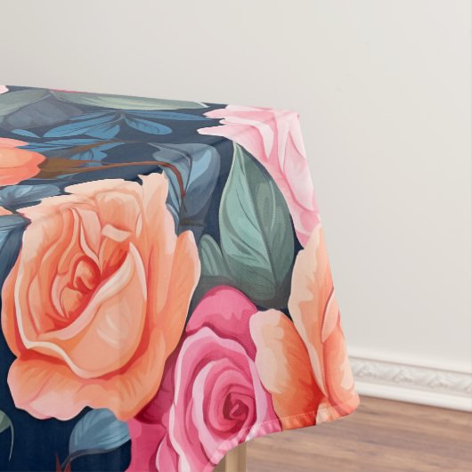 Rood Roze Sinaasappel Rozen Patroon Design Tafelkleed (Voorbeeld)