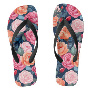 Rood Roze Sinaasappel Rozen Patroon Design Teenslippers