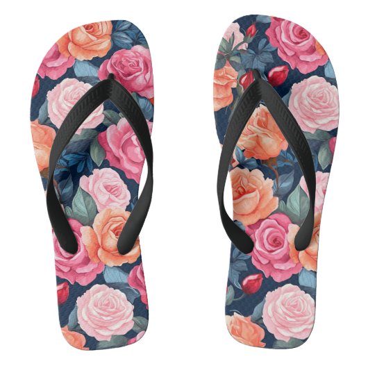 Rood Roze Sinaasappel Rozen Patroon Design Teenslippers (Voetbed)