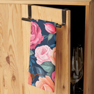 Rood Roze Sinaasappel Rozen Patroon Design Theedoek