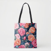 Rood Roze Sinaasappel Rozen Patroon Design Tote Bag (Voorkant)