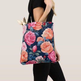 Rood Roze Sinaasappel Rozen Patroon Design Tote Bag