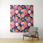 Rood Roze Sinaasappel Rozen Patroon Design Wandkleed (In situ)