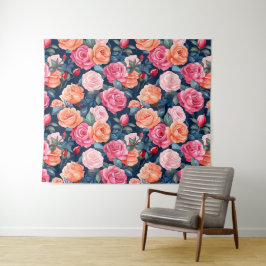 Rood Roze Sinaasappel Rozen Patroon Design Wandkleed