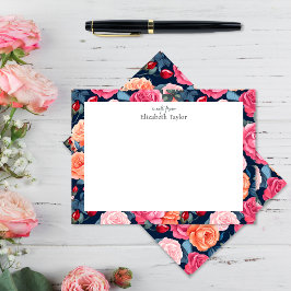 Rood Roze Sinaasappel Rozen Patroon Notitiekaartje