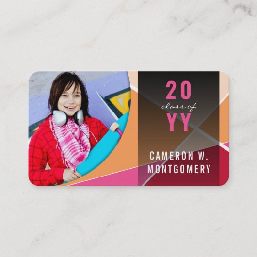 Rood Roze Stijlvolle Geometrische Lijnen Mod Foto  Contactkaartje (Voorkant)