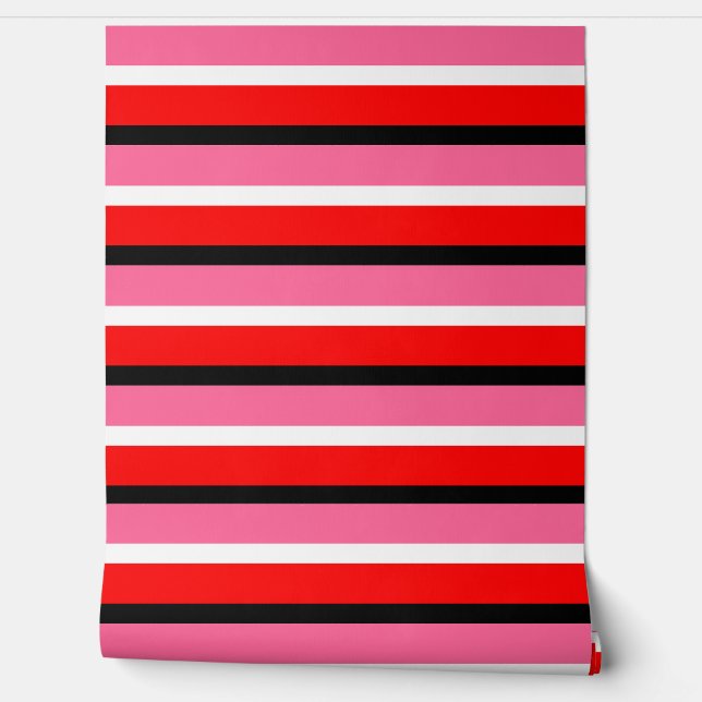 Rood Roze Strepen Horizontale lijnen Behang (Afrollen)