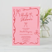 Rood roze strik lint illustraties Baby shower Kaart (Staand voorkant)