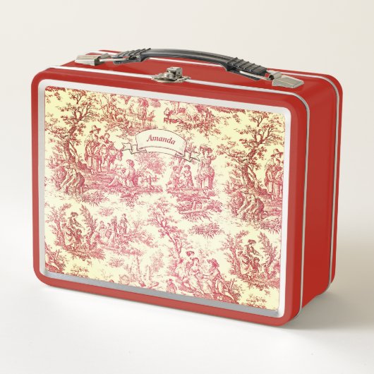 rood roze Toile de Jouy bedrukt (Voorkant)