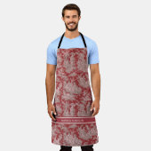  rood roze Toile de Jouy bedrukt Schort (Gedragen)