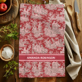  rood roze Toile de Jouy bedrukt Theedoek
