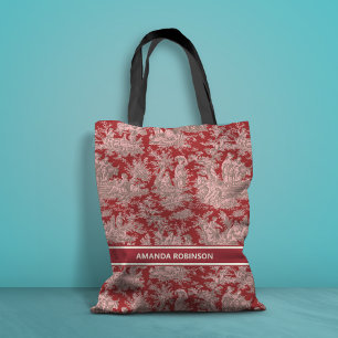  rood roze Toile de Jouy bedrukt Tote Bag