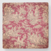 rood roze Toile de Jouy patroon Stenen Onderzetter (Voorkant)