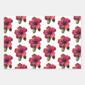Rood Roze Tropische Hibiscus Plumeria Bloemen Huwe Inpakpapier Vel (Voorkant)