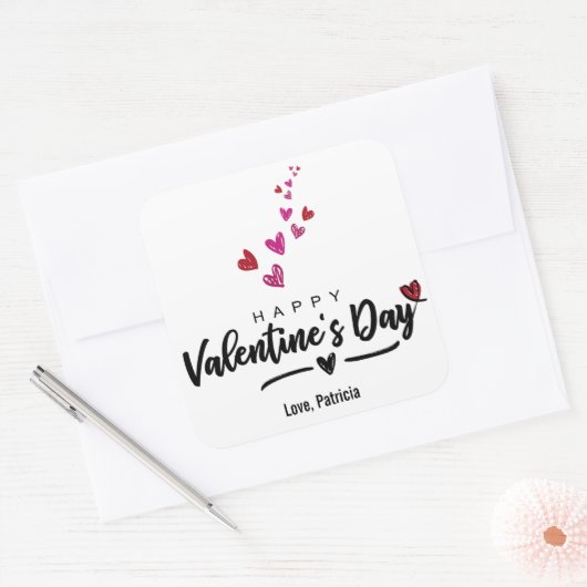 Rood roze Valentijnsdag met geschrift Vierkante Sticker (Envelop)
