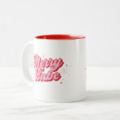 Rood & Roze Vrolijk Babe Met Sneeuwvlokken Tweekleurige Koffiemok (Voorkant links)