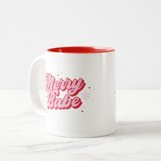 Rood & Roze Vrolijk Babe Met Sneeuwvlokken Tweekleurige Koffiemok (Voorkant links)