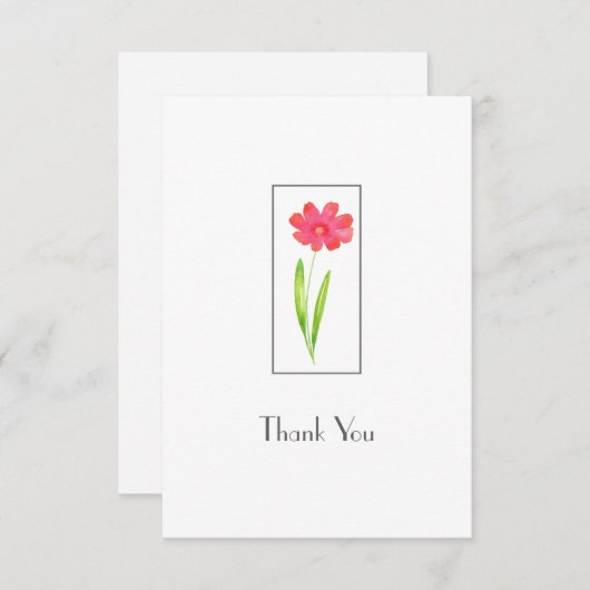 Rood, Roze Waterverf Bloem Dank u kaart (Voorkant / Achterkant)